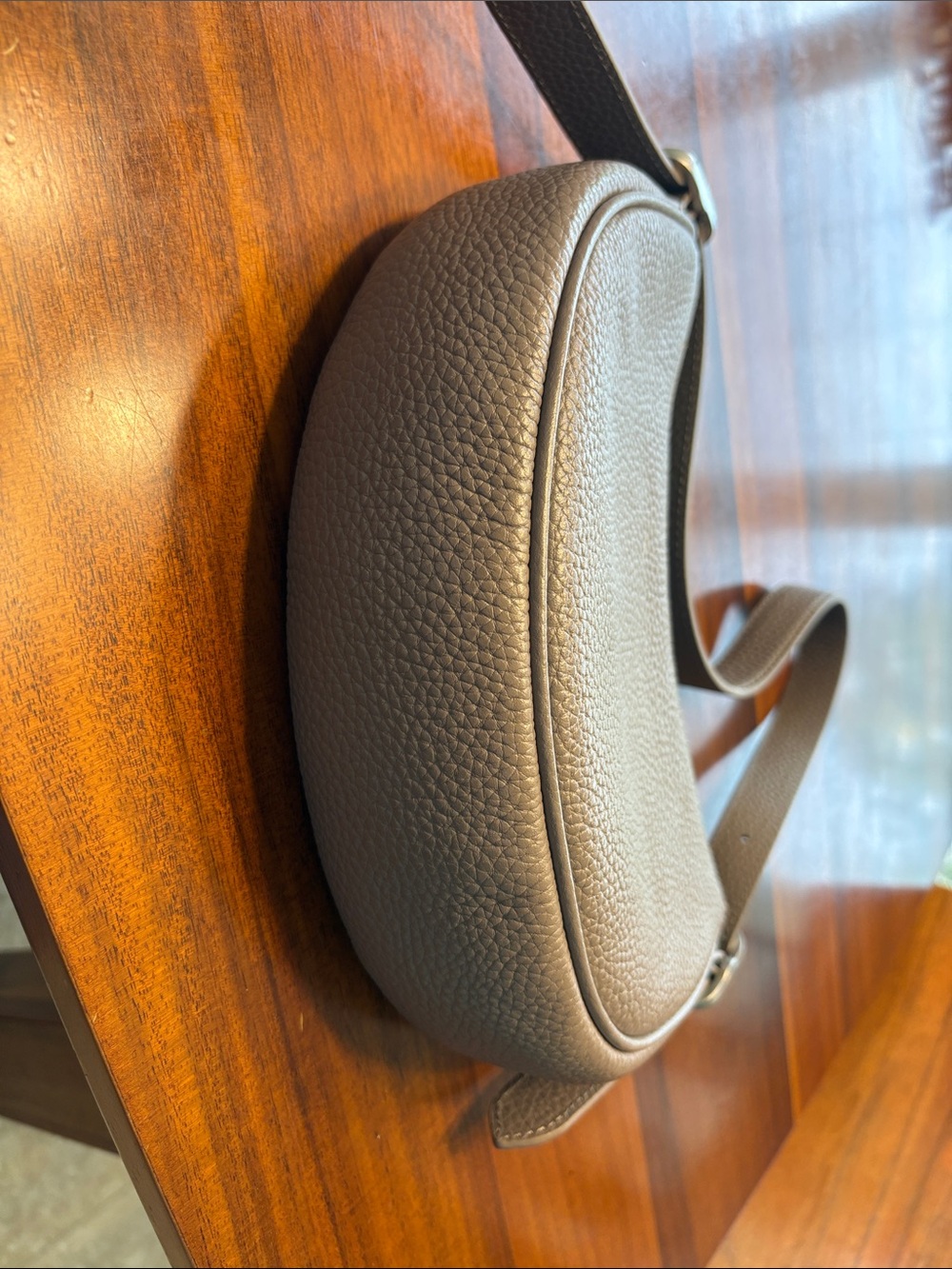 Quince Pebbled Leather Crescent Shoulder Bag in Light Taupe - Picture 5 of 6